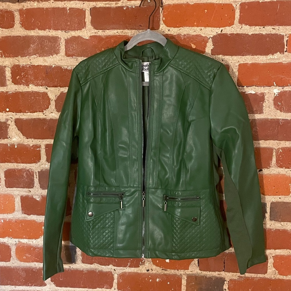 Anthony Richards Emerald Green Moto Jacket, faux leather